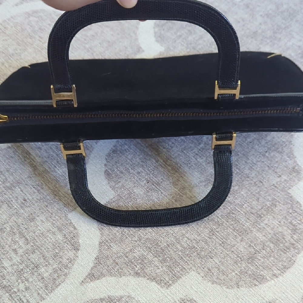 Saks Fifth Ave Vintage Black Handbag Gold Trim - Picture 4 of 8